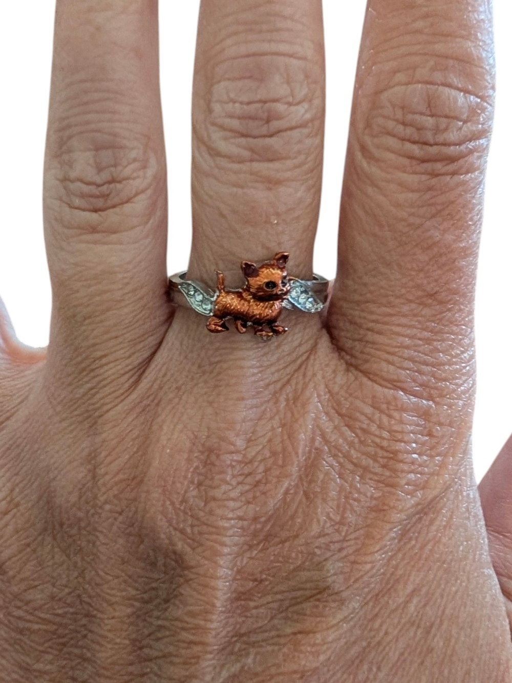 Copper Cat Ring with Silver Band